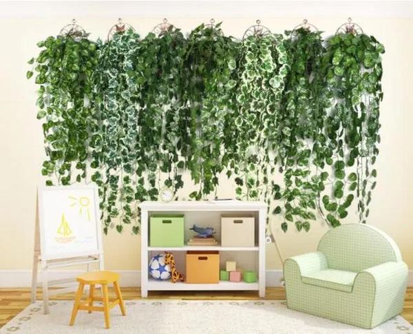 Artificial Ivy Green Leaves Vine Artificial Plants Home Wedding Decoration Green Plant Ivy Plastic Garland Vine flowers wall LL