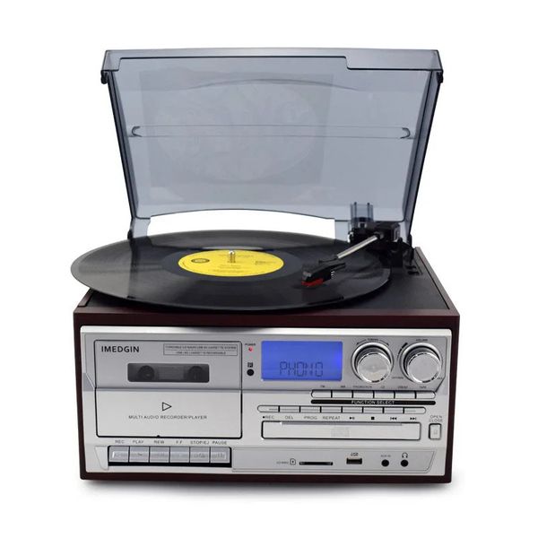 Other A V Accessories Versatile Vintage Gramophone 3 Speed Adjustable Vinyl Record Player with Phono CD Cassette FM AM Radio USBREC 231206