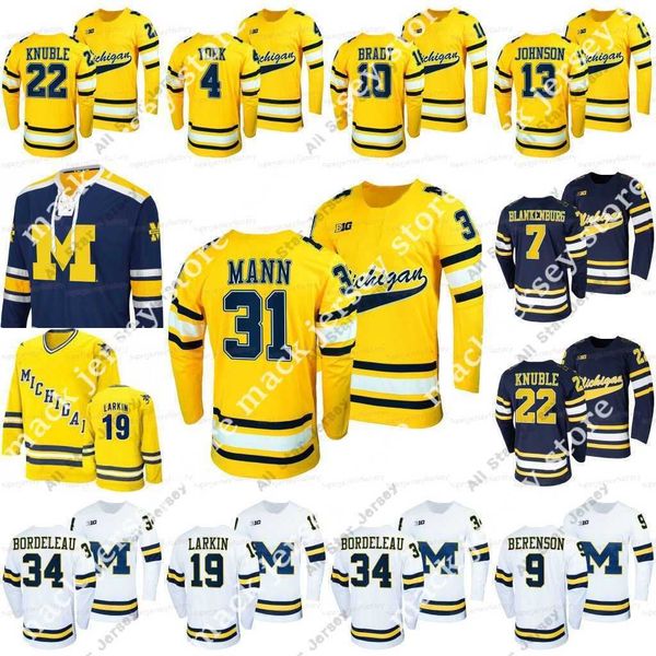 Custom NCAA Michigan Wolverines Hockey Jersey Mike Knuble Strauss Mann Jack Becker Jimmy Lambert Matty Beniers Kent Johnson Quinn Hughes