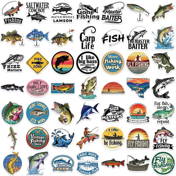 50 Cartoon Fishing Graffiti Stickers Decorate Guitar Notebook Lage DIY Waterproof Batch