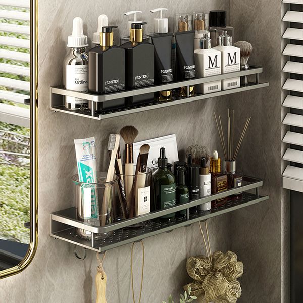 Bathroom Shelves Bathroom Gun Grey Shelf with Towel Bar Space Aluminum Corner Shelves Towel Rack with Hook Shampoo Holder Kitchen Storage Ra