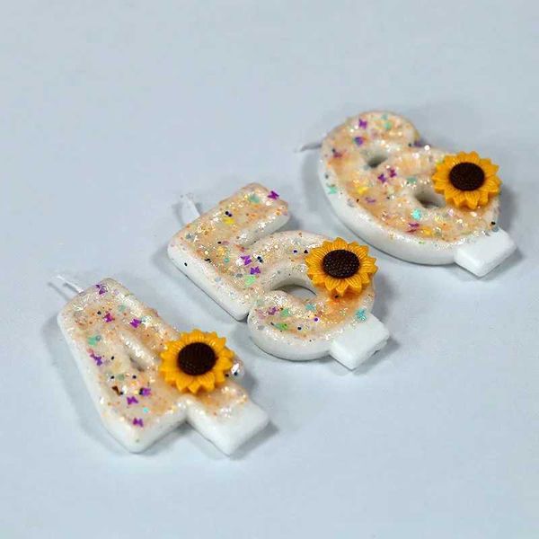 0-9 Number Yellow Sunflower Birthday Candles Butterfly Glitter Decor Cupcake Topper Sweet Princess Baking Supplies FashionXJ240730
