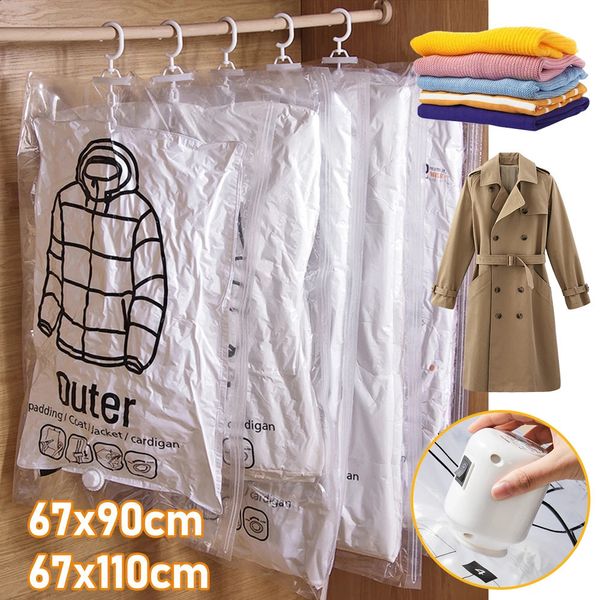 1-5pcs hanging vacuum storage bags with hanging space saving transparent sealed wardrobe compression bags 240929