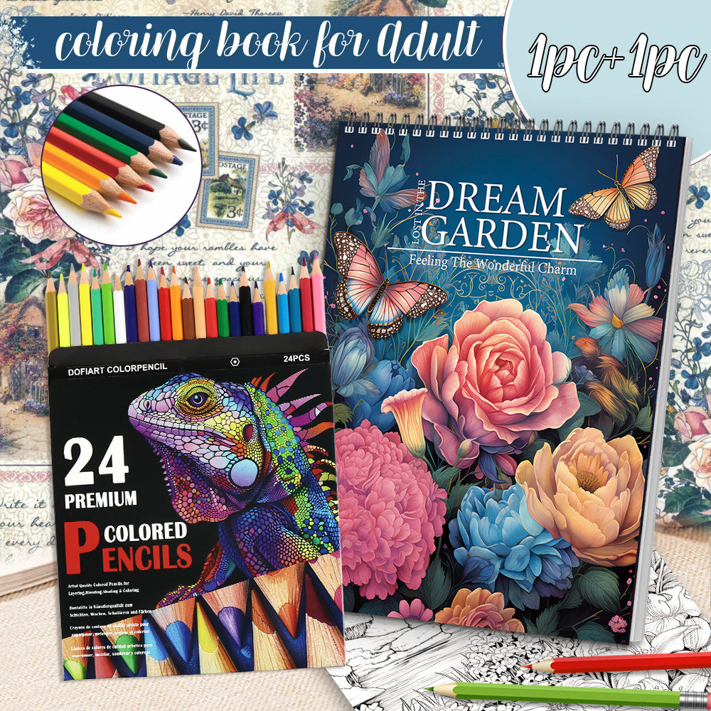 TEMU 2-pack Coloring Book With 24 Colored Pencils - Spiral Bound, Unique Floral Themes & Nature Patterns, Adults & Teens, Ideal Gift For Holidays,