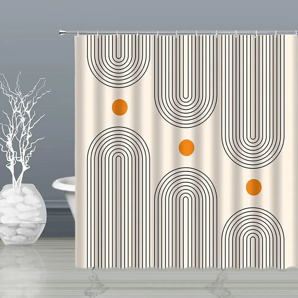 Abstract Mid Century Shower Curtains Arches Sun Moon Minimalist Geometric Curves Striped Fabric Christmas Landscape Bth Curtain Hooks 240828