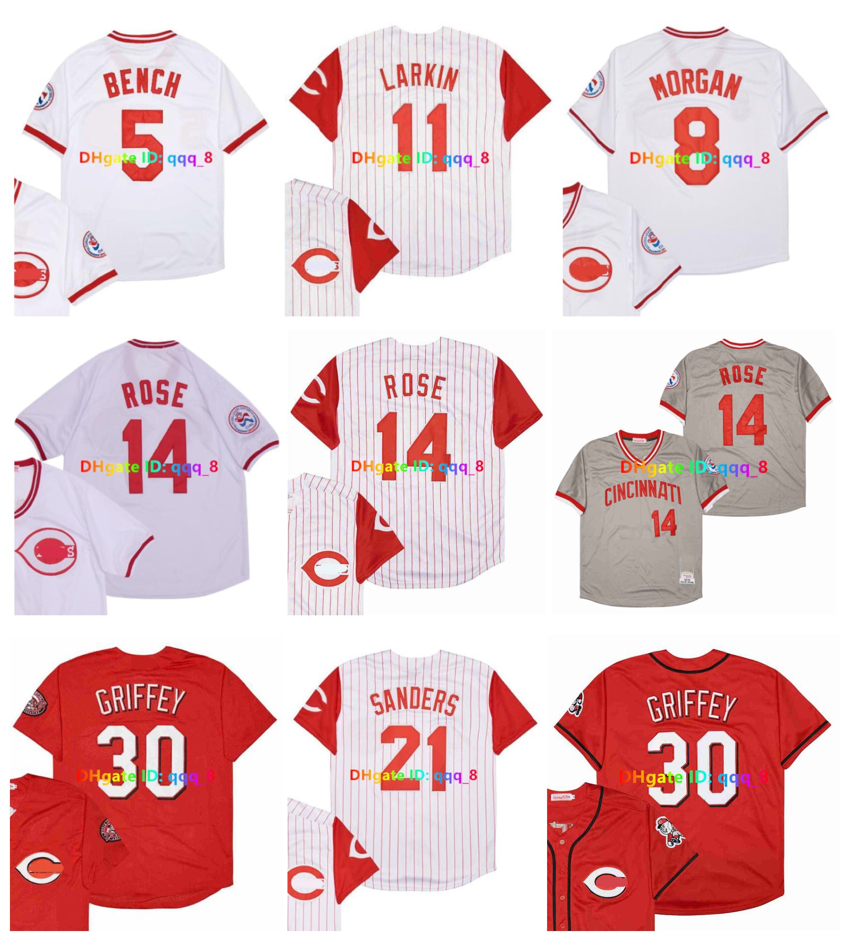 Mitchell and Ness Throwback Cincinnati Johnny Bench Baseball Jersey Reds Pete Rose Joe Morgan Barry Larkin Chris Sabo Reggie Sanders Tony Perez Ken