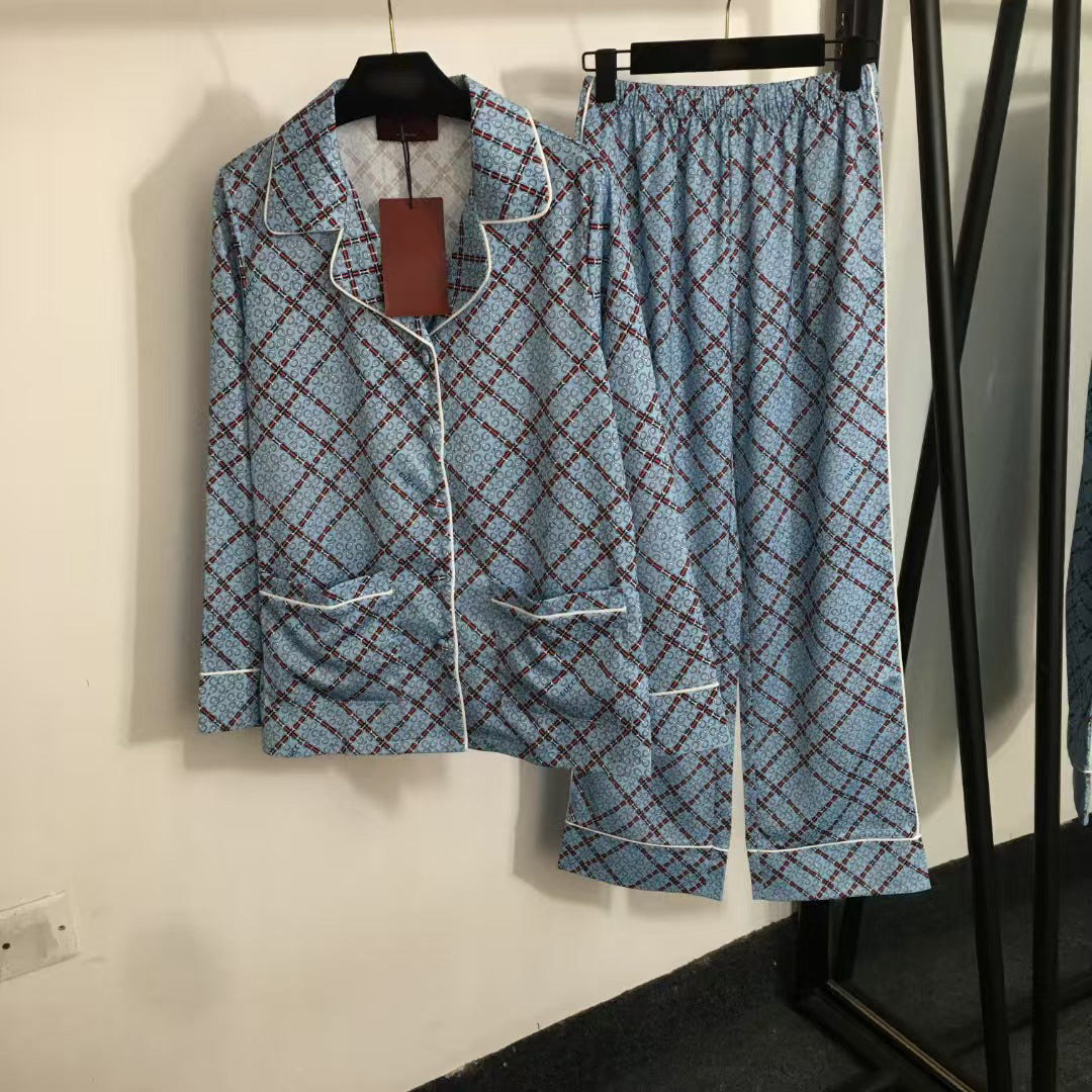 designer 23ss Silk Pajamas Sets Home Textile Letters Print Casual Women Men Couple Short Sleeve Long Pant Cardigan Sleepwear SG8K