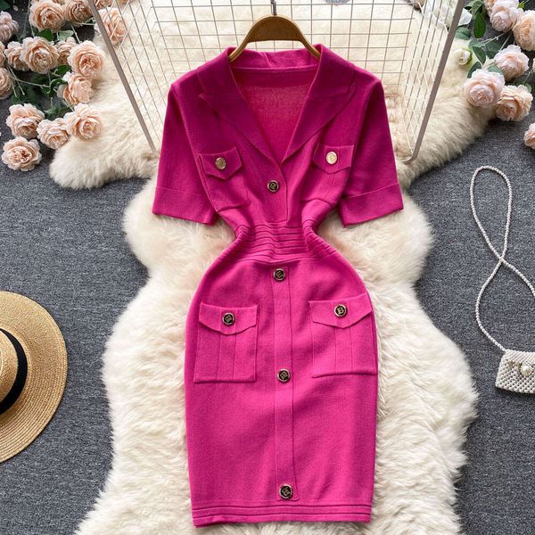 Xiaoxiangfeng Knitted Dress for Womens Summer 2022 New Style French Niche Collar, Waist Cinching, Slimming Style, Hip Hugging Skirt Short Ro