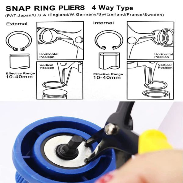 2 in 1 Snap Ring Plier 4 Way Type Circlip Pliers Multifunctional Hand Tool Reassembling Tool for Internal and External Snap Ring
