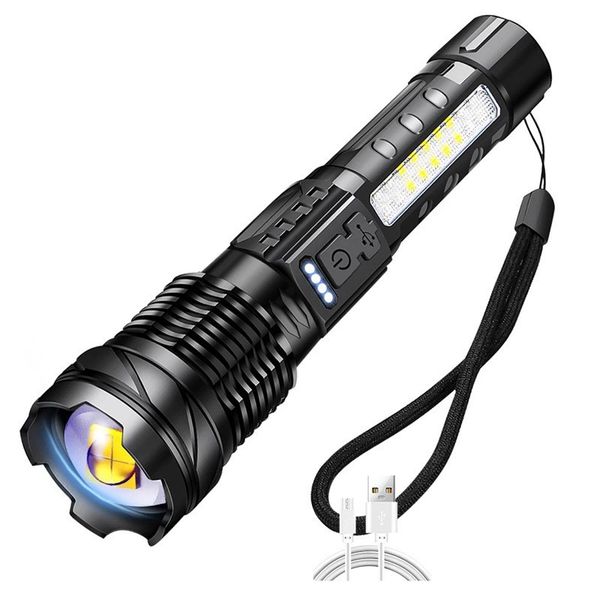 High Strong Power 24w Led Flashlights 50000000 Tactical Light Emergency Spotlights Telescopic Jetbeam1km 18650 Built-in Battery