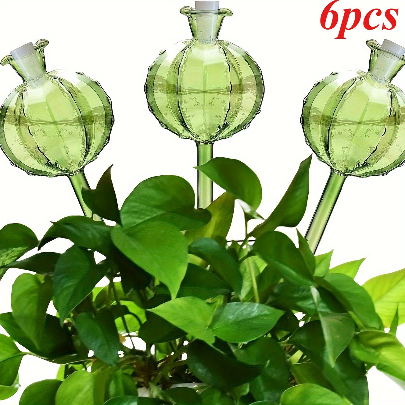 TEMU 6pcs Cactus-shaped Automatic Watering Plastic Watering Balls – Easy-to-install, No Battery Needed, Green Decorative Plant Stakes For Gardening