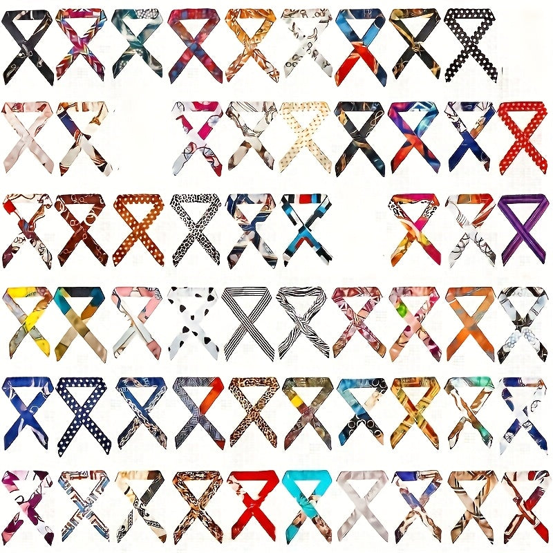 TEMU 60pcs Satin & Polyester Headscarves For Women - Vintage-inspired Turban Headbands With Bow Accents, 12 Color Options, Multi- Scarves For Purses,