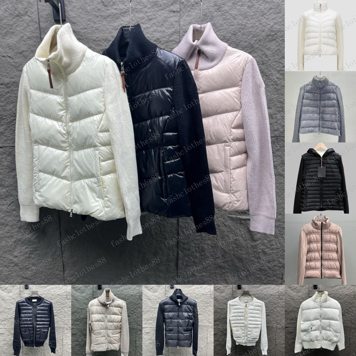 Designer Women&#039;s Down Coat Embroidered Badge Stand up Collar Knitted Women&#039;s Warm Winter Coat Splicing Sweater Lightweight Down Jacket Flu