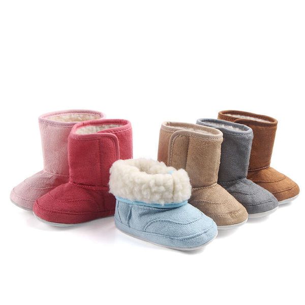 Baby Shoes Infant 12cm-13cm-14cm Ankle-covered Booties Suede Korean Style TPR Sole Anti-slip Warm Winter MJ0407