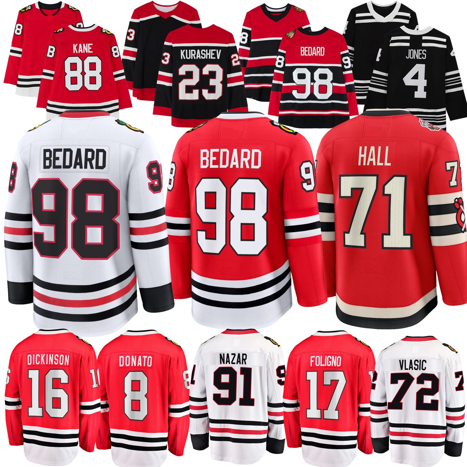 ConnorS Bedard Chicago Hockey Jersey blackhawksS Bertuzzi Artyom Levshunov Frank Nazar Spencer Knight Teuvo Teravainen Alex Vlasic Jason Dickinson F