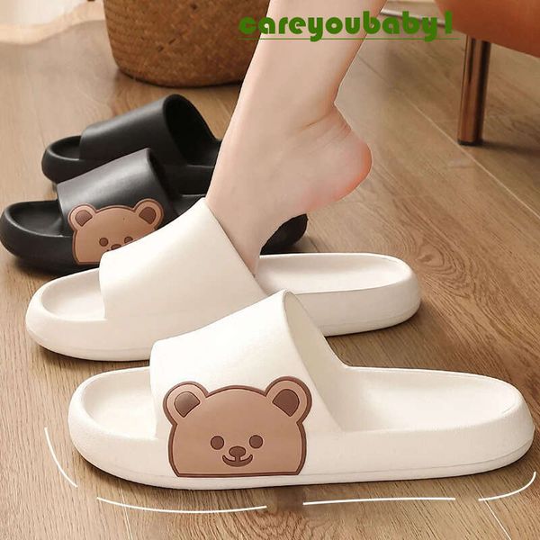 Summer Slippers Women Shoes Beach Slides Cartoon Bear Flip Flops Flat Sandals Home Bathroom Anti-Slip Slipper Man Couple Sandals 897
