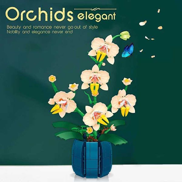 Blocks Orchid Butterfly Orchid Vase Building Block Girl Assembly Building Block Childrens Toy Gifts Jewelry Home Desktop Decoration S2412192