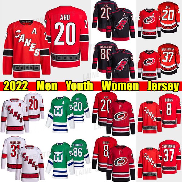 #20 Sebastian Aho Reverse Retro hockey jersey #8 Brent Burns Hurricanes#37 Andrei Svechnikov Teuvo Teravainen Frederik Andersen Martin Necas