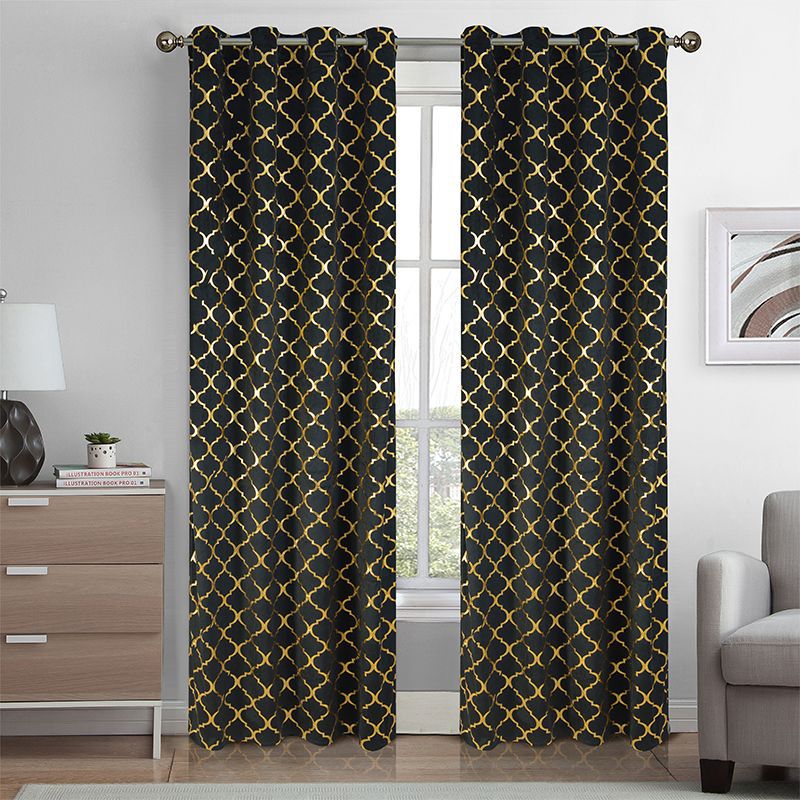 YL-36587 Finished Curtain Flannel Gold Stamping Curtain Nordic Style Curtain Amazon Curtain Wholesale