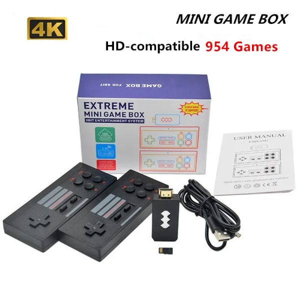 HD 4K 954 Mini Video Game Console embutido 954 videogames retrô 8 bits Retro Classic Gaming com um controlador sem fio duplo saída Dual LL