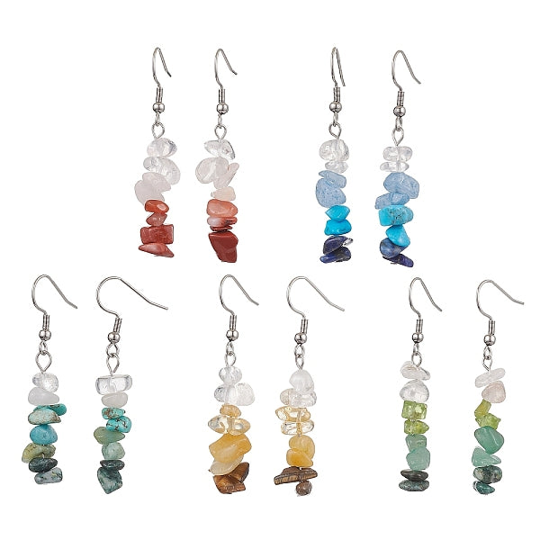 Boucles d'oreilles pendantes en pierre naturelle mélangée et turquoise synthétique