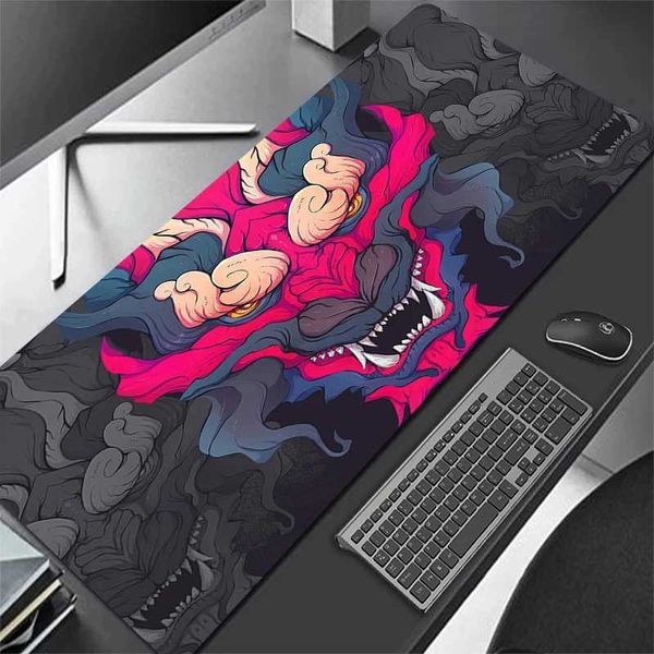 Oni Large Gaming Mouse Pad Japanese Black Table Desk Mat Big Mousepad Gamer XXL 90x40 Carpet Keyboard Mouse Mats Company 100x50 Y240821