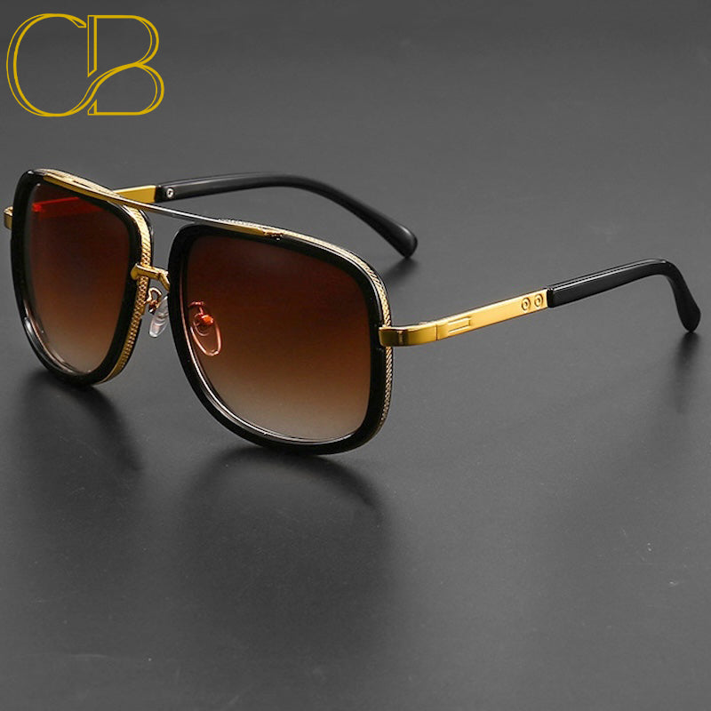 CB Steampunk Sunglasses Oversized Square Men Mach One Luxury Brand Women Sun Glasses Male Retro Vintage Metal Classic Flat Top Mirror Gold JH04