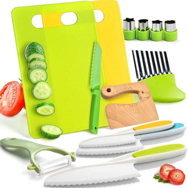 13 piece Montessori kitchen tool set cookware baking toys childrens safety knife with cutting board suitable for real cooking accessories fo