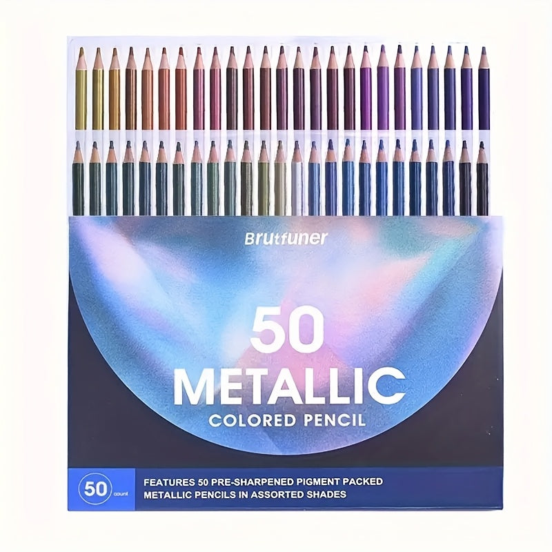 TEMU Halloween Gifts 50 Colors Metallic Colored Pencils Drawing Colored Pencil Golden Pencil For Artist Sketch Supplies Stationery