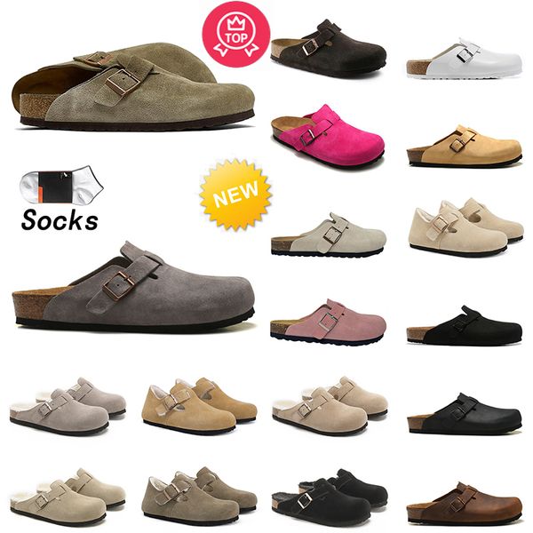 Top quality mens women designer fashion platform slippers BirkStocks soft suede mocha white pink scuffs clogs sandals birkentocks leather fe