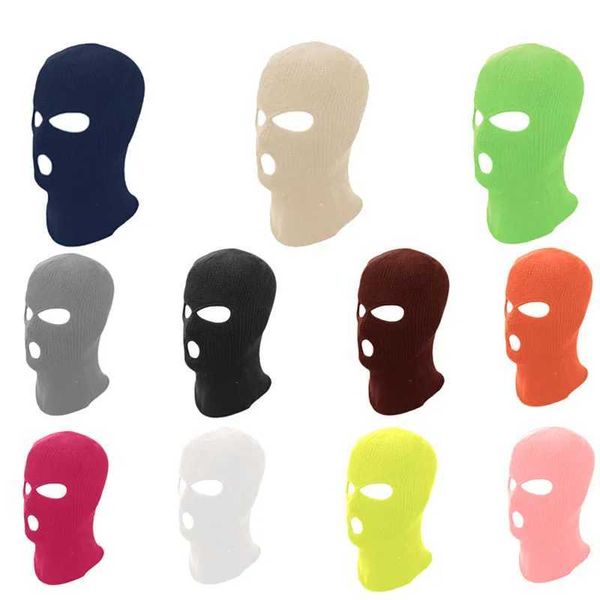 Cycling Solid Color Scarves Caps Camping Sports Full Face Mask Mens 3 Hole Balaclava Motorcycle Ski Mask Cycling Winter HatXJ240828
