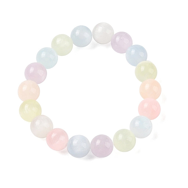 Natürliche Selenit-Stretcharmbänder mit runden Perlen für Damen