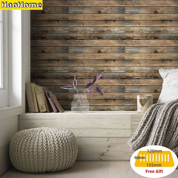 HaoHome Self Adhesive Wall Paper Faux Wood Grain Peel and Stick Wallpaper Vinyl waterproof Stickers 240312
