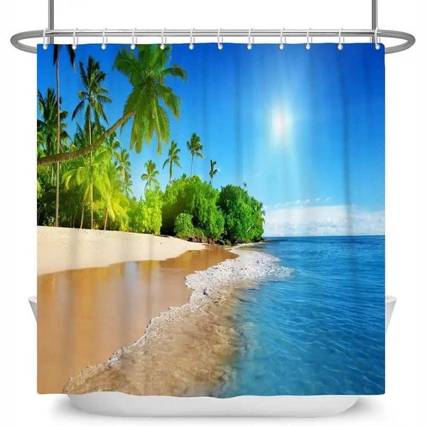 Real Print Polyester Fabric Shower Curtain Tropical Ocean DesignT250210