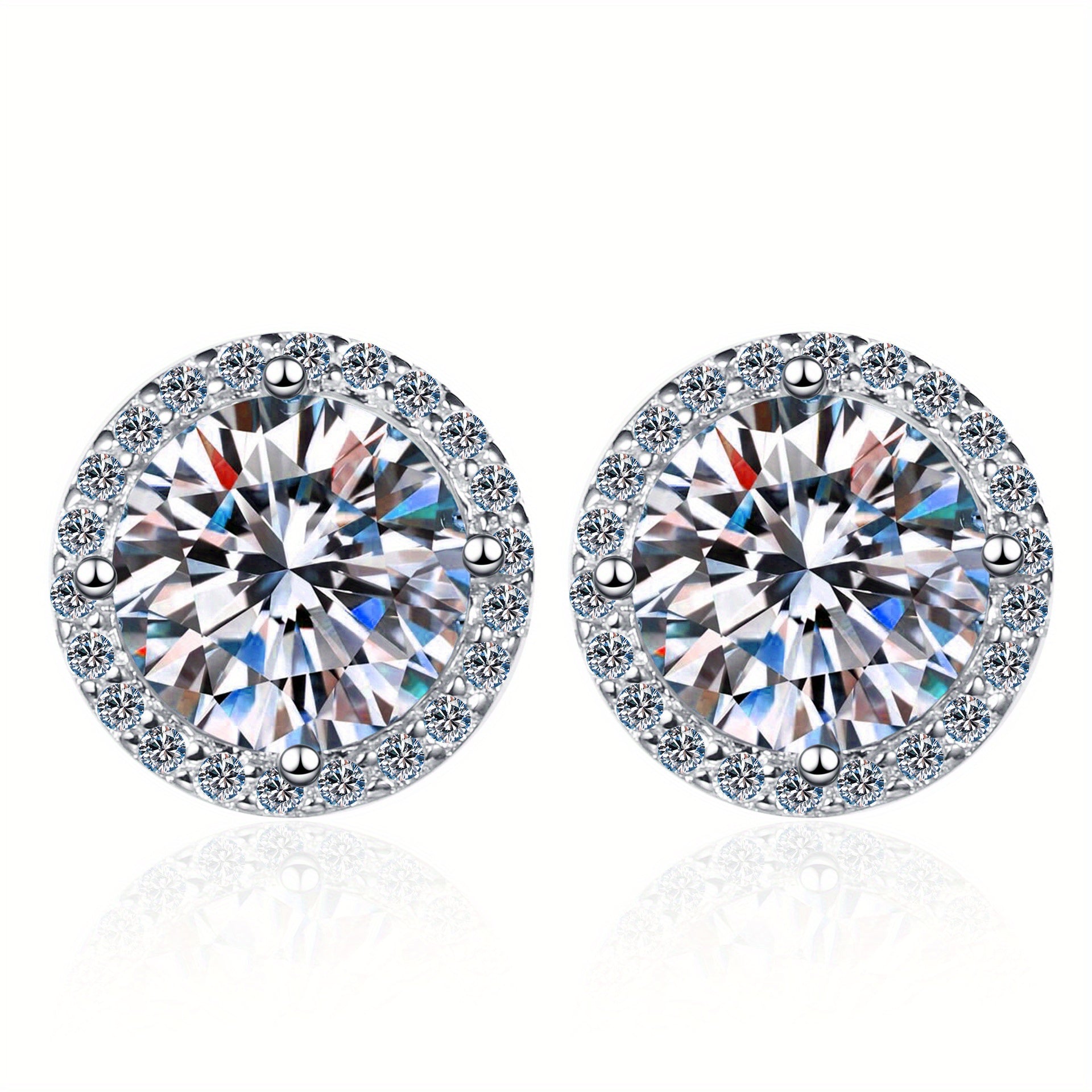 TEMU 925 Sterling Silvery 50% 1 Carat & 2 Carat Moissanite Round Stud Earrings For Men And Women, Couple Style, Fashionable Classic , High-end