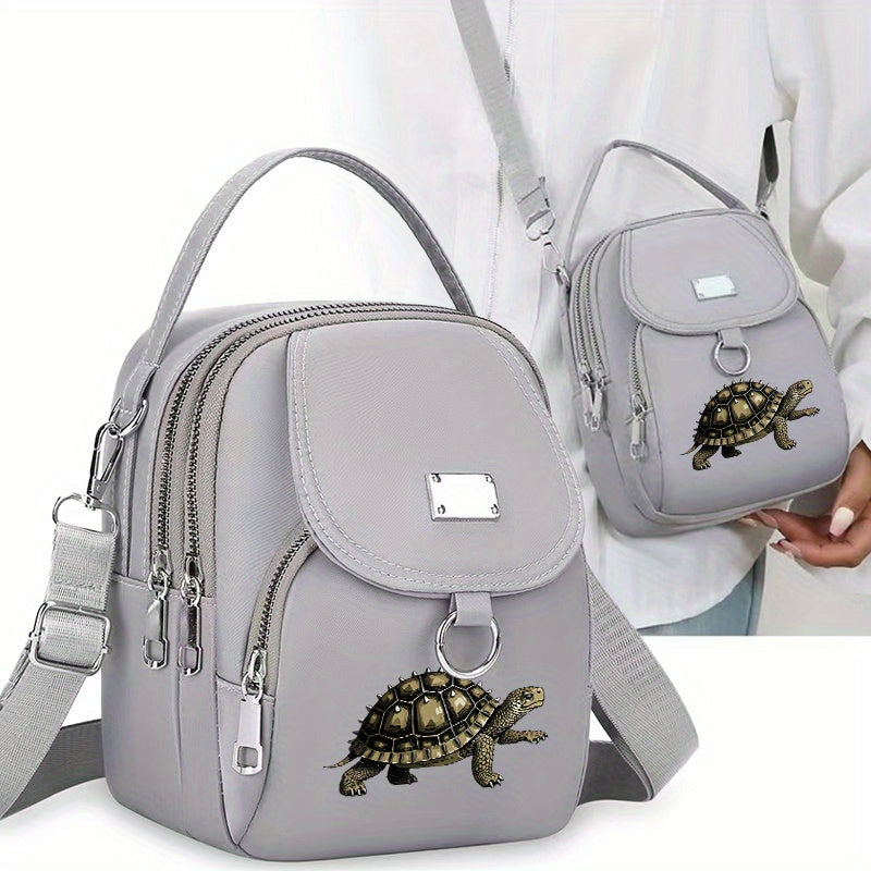 TEMU 1pc Women's Turtle Crossbody With Detachable Strap & Turtle Charm - & Print, Golden-tone Hardware, Zipper Closure, Coffee, Grey) - Durable