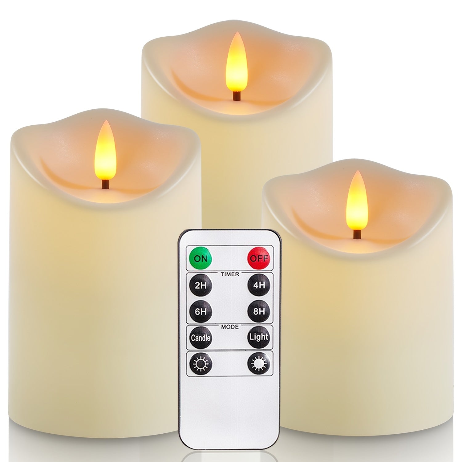 TEMU [2d Flat] 3pcs Ivory Flickering Flameless Candles, Battery Operated Led Candles With Remote Timers, Table Centerpieces, Won't Melt, Suitable For