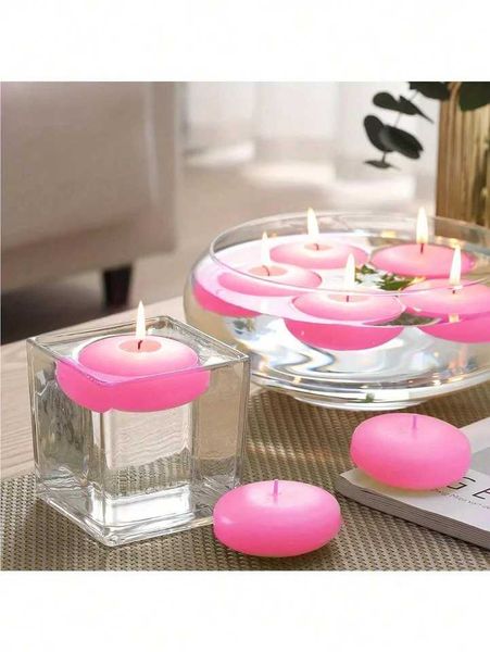 10pcs Oval Pink Water Floating Candles Paraffin Wax Candles Ideal For Home Decoration Wedding Aromatherapy Gifts Romantic A Z241228