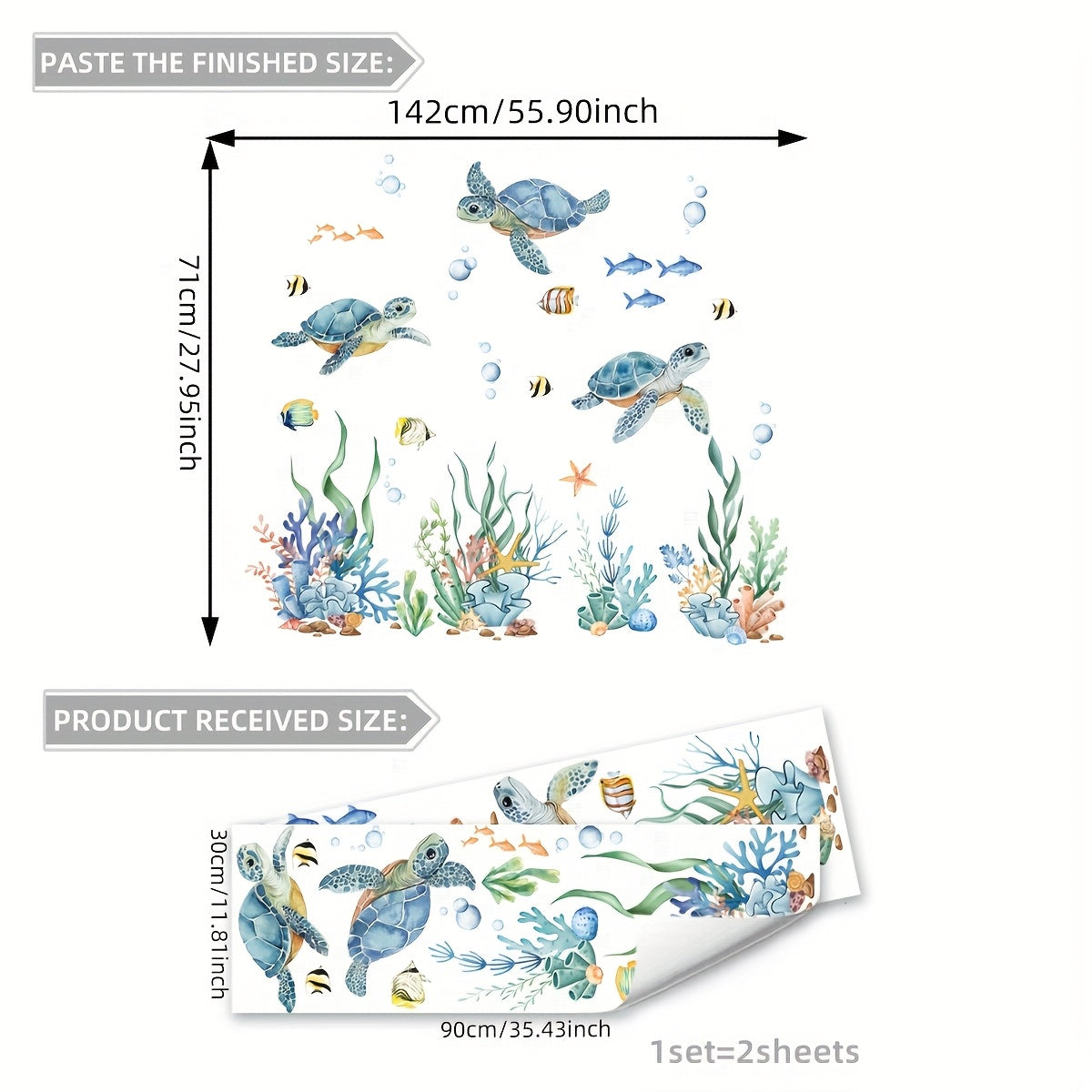 TEMU A Set Of 2 -painted Marine Animals Turtles Characteristic Wall Stickers Living Room Bedroom Entrance Kitchen Bathroom Background Wall Decoration
