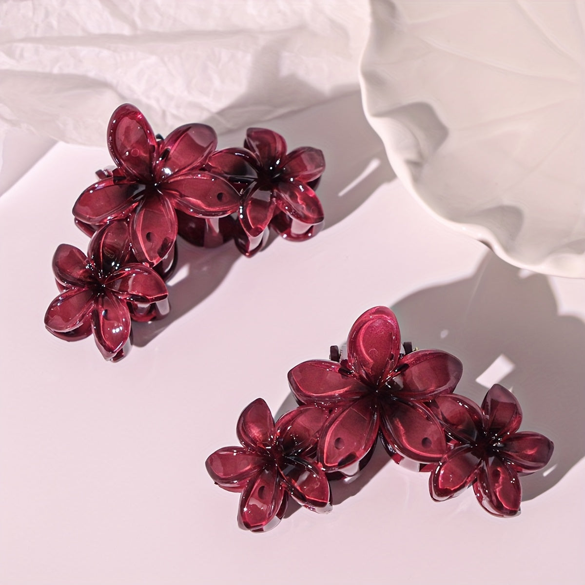 TEMU 2pcs Flower Hair Clips - Glossy Plastic Shark Claw Hair Accessories For Stylish Updos