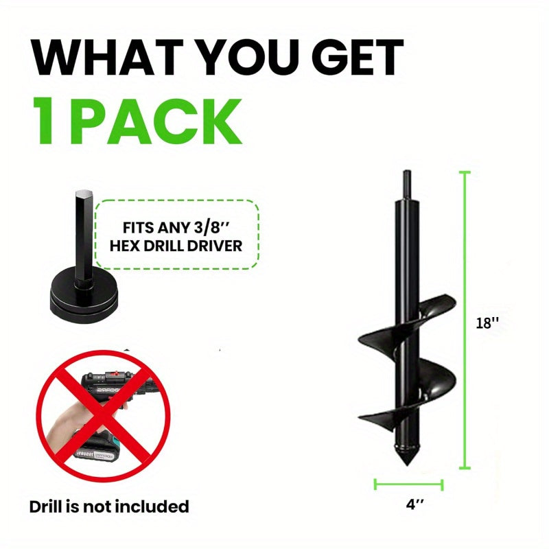 TEMU Auger Drill Bit Planting - 3 Inch- Garden Hole Drill Planter Bulb Planting, Bedding Plants, Holes- 3-8 Inch Hex Drive Drill