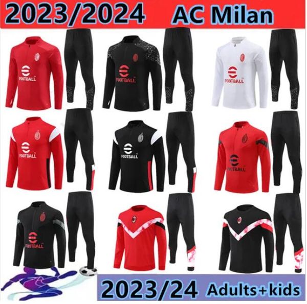 2023 24 AC Long Pull Jacket tracksuit Kit Ibrahimovic Football Milan 22 23 Mayotte Milanese men and kids chandal futbol survetement TRAINING
