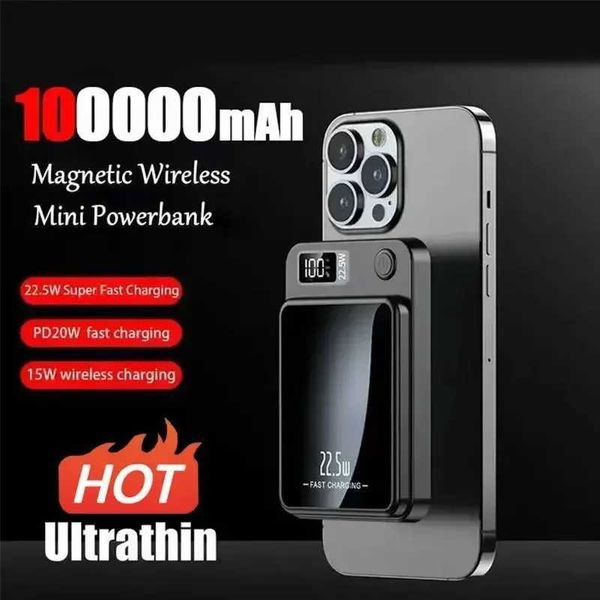 Cell Phone Power Banks New 100000mAh Wireless Power Bank Magnetic Qi Portable Powerbank Type C Mini Fast Charger For iPhone Samsung MaCsafe