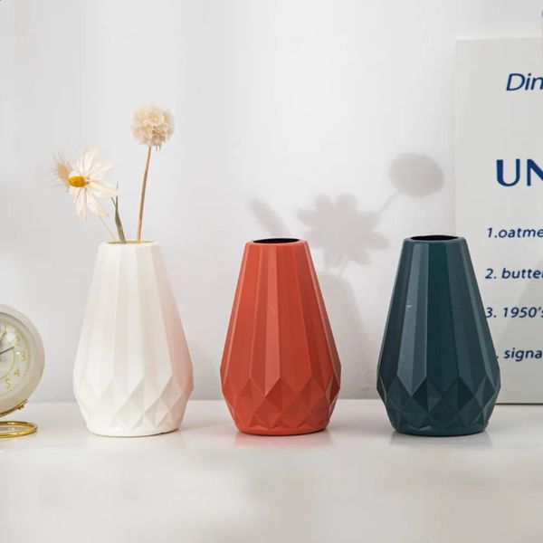 Plastic Flower Vase Nordic Style Ceramic Arrangement Modern Diamond Shaped Pot Living Room 250116