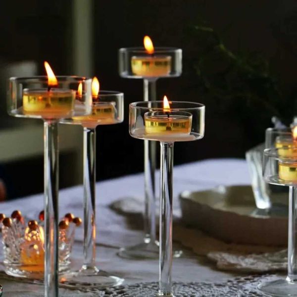 High Foot Candle Holders Candlestick Fashion Wedding Table Glass Candle Stand Exquisite Candlestick Christmas Table Decorations Y240823