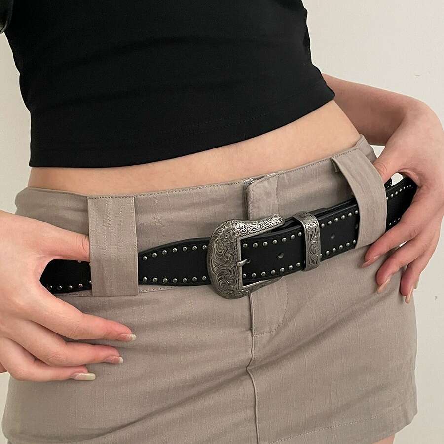 American for Women 2025 New Rivet Punk Style Belt Versatile with Jeans Personality Y2K Black