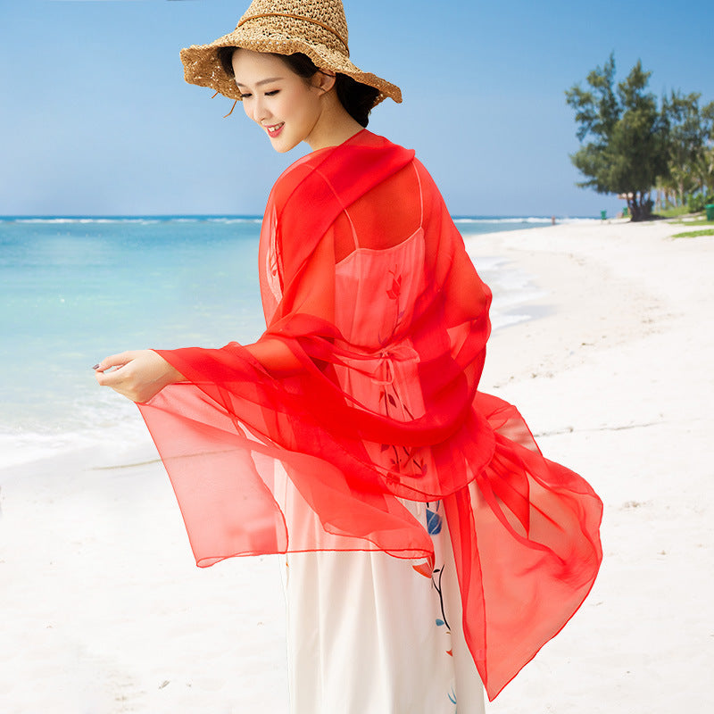 K637 Silk scarf for women, dual-purpose scarf, spring and autumn, super long and versatile, summer thin beach towel, sunscreen shawl, outerwear
