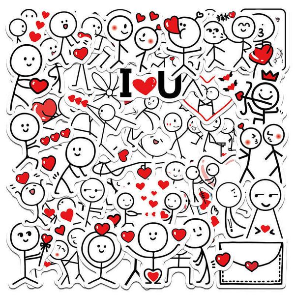 50 cartoon stick figure graffiti for laptops, guitars, skateboards, water bottles, no glue, waterproof stickers