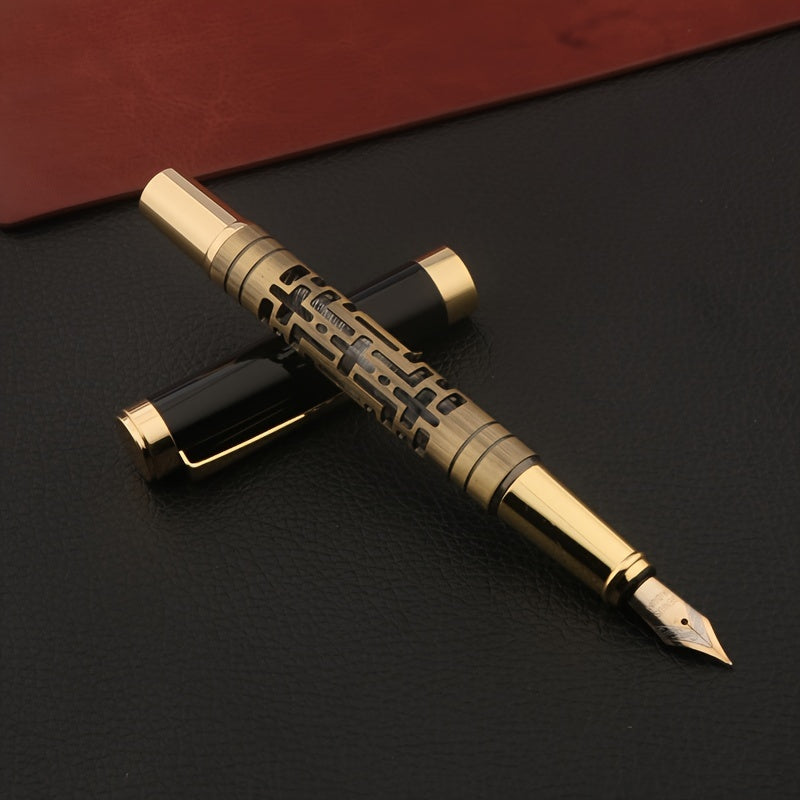 TEMU 1pc Elegant Vintage Bronze Fountain Pen With Intricate Metal , Refillable Fine Nib, - Ideal For Office & Study Use, Perfect Gift, Cute Pens