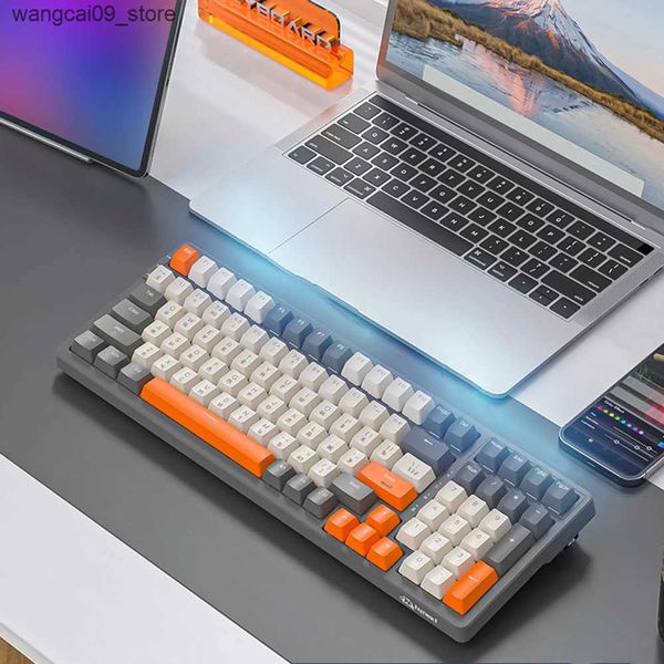 Keyboards Russian K8 Mechanical Keyboard Wireless 2.4 BT5.0 Wired Keyboard Hot Swap Keyboard 100 Keys Silent Typing Ergonomics Keyboard J241